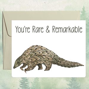 Custom handmade pangolin card, Cute animal lover gift, Personalized animal greeting card