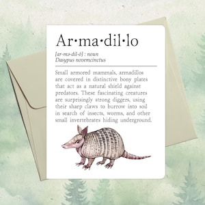 Handmade armadillo card, Cute animal lover gift, Dictionary definition animal greeting card