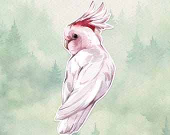 Waterproof vinyl cockatoo sticker, Cute bird lover gift, Great decal for laptops, kindles, and water bottles