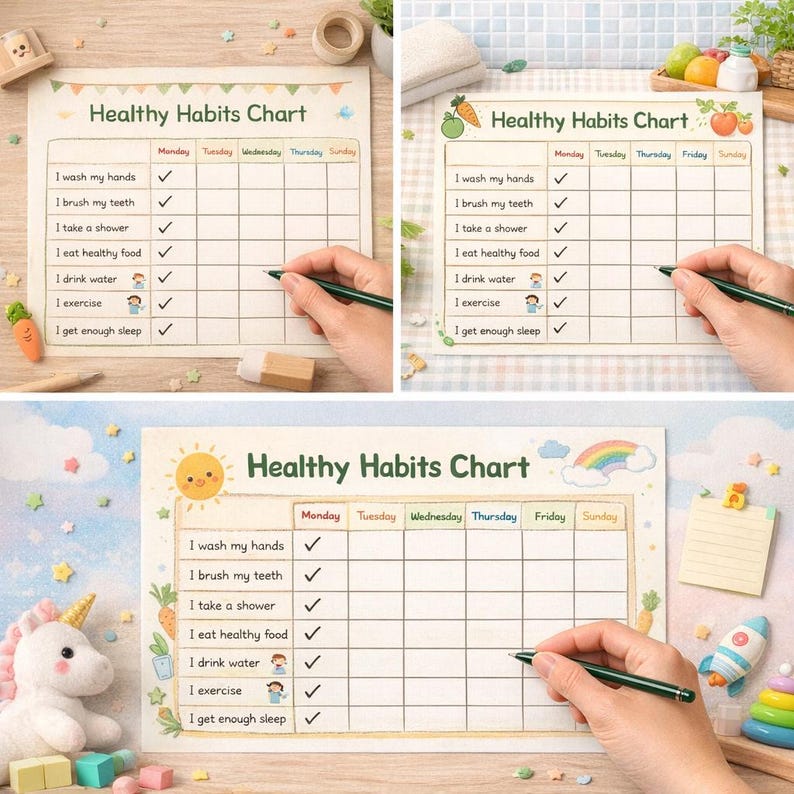 Healthy Habits Chart for Kids | Weekly Routine Tracker | Printable ...