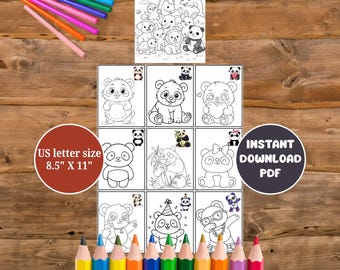 Panda Coloring Page for Kids Printable – Cute Panda 9-Box Coloring Sheet for Ages 4–12