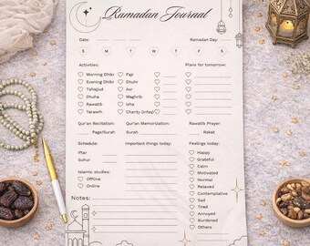 Minimal Ramadan Planner PDF Printable | Daily Ibadah Tracking, Quran Reading, Goals And Gratitude Journal