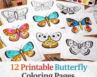 Butterfly Coloring Pages for Adults – 12 Unique Printable Page And Moth Designs, Relaxing Coloring Book, Coloring print