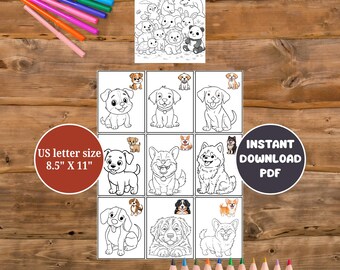 Dog Coloring Page for Kids Printable – Cute Puppy 9-Box Coloring Sheet for Ages 4–12