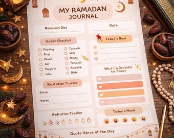 Ramadan Planner Printable | Daily Ibadah Checklist, Quran Recitation And Gratitude Journal | Islamic Ramadan Journal