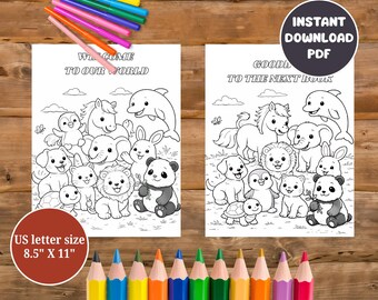 Animals Coloring Pages for Kids Printable – Cute Animal Friends Group, Fun Coloring Sheets for Children Ages 4–12