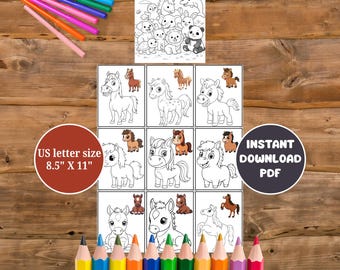 Horse Coloring Page for Kids Printable – Cute Pony 9-Box Coloring Sheet for Ages 4–12