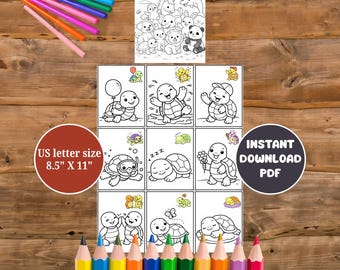 Turtle Coloring Page for Kids Printable – Cute Turtle 9-Box Coloring Sheet for Ages 4–12