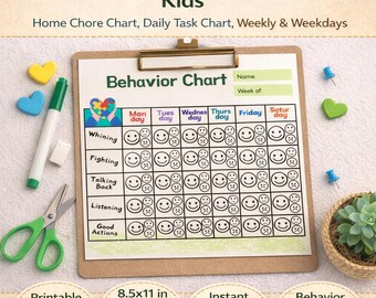 Printable Behavior Chart for Kids | Autism Friendly Responsibility Chart | Weekly Routine Tracker, Weekly & Weekdays, Behavior Management