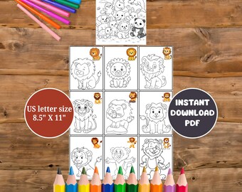 Lion Coloring Page for Kids Printable – Cute Lion 9-Box Coloring Sheet for Ages 4–12
