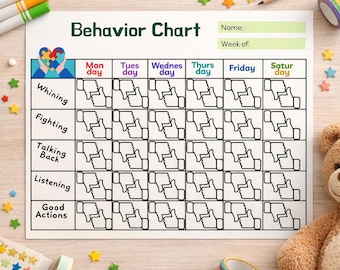 Printable Behavior Chart for Kids | Autism Friendly Responsibility Chart | Weekly Routine Tracker, Weekly & Weekdays, Behavior Management