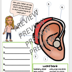 Hearing Aid Cochlear Implant Label Handout Digital Download