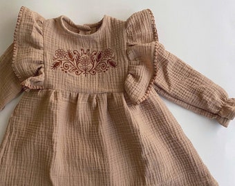 Muslin dress, organic cotton, boho baby dress, girls dress.