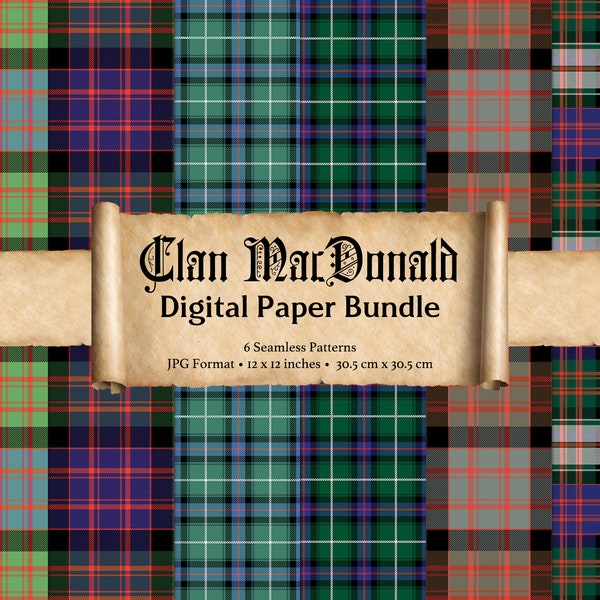 Clan MacDonald Seamless Pattern Bundle JPG, Scottish Tartan Digital Paper, Scotland Plaid Sublimation, Scrapbook Background, Printable