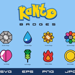 Insignes de gymnastique Kanto SVG, création de papier Cricut, rocher, cascade, marais, terre, âme, volcan, vecteur EPS arc-en-ciel, autocollant vinyle silhouette