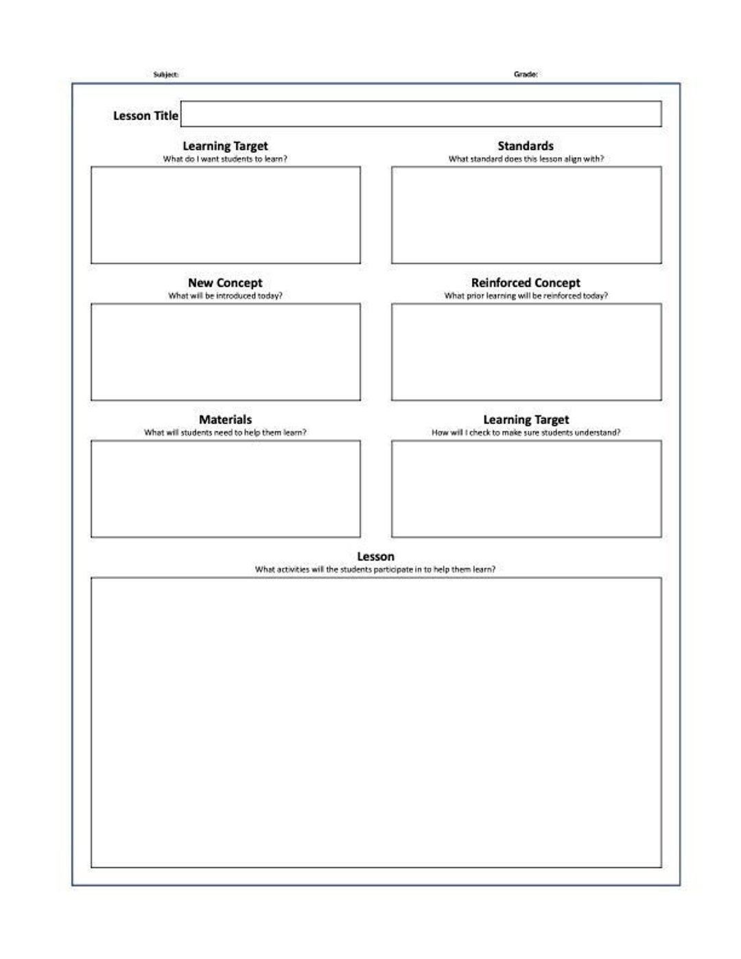 Standards Based Grading Lesson Plan Template - Etsy