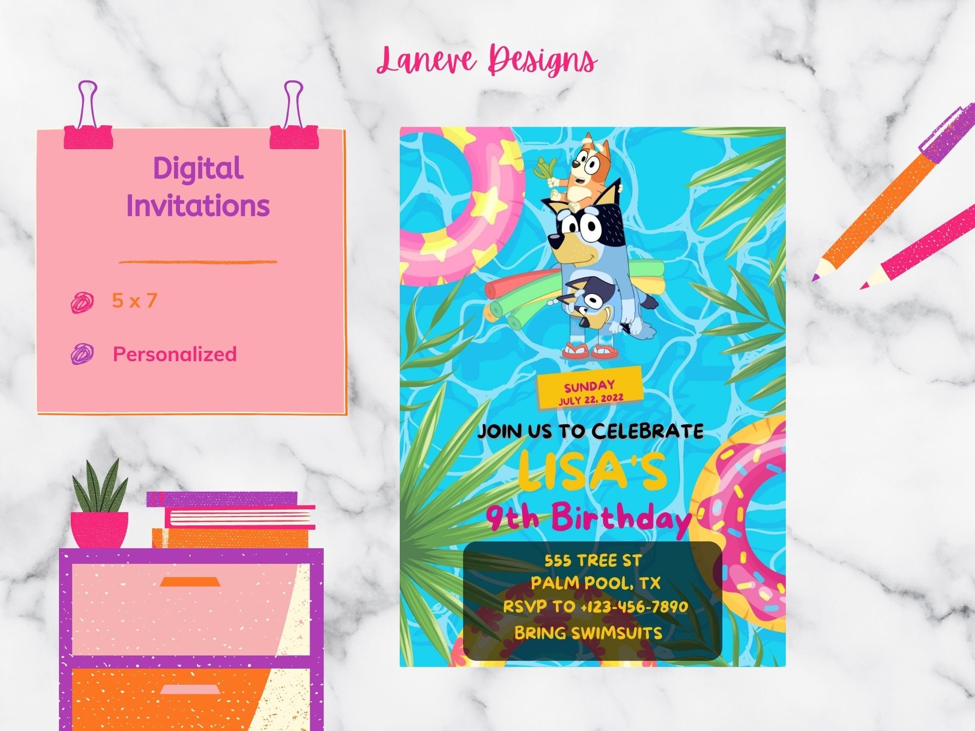 Bluey Pool Invite Pool Party Invitation Girl Bluey Etsy UK