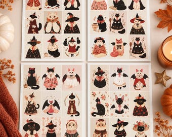 Spooky black cat stickers , witchy kitty  sticker sheet/ Halloween stickers/ mini stickers / nail decal / nail decorations / diary decor