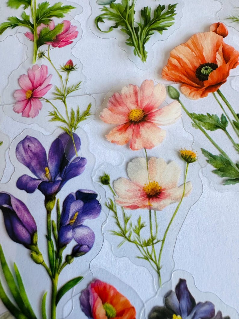 Pretty Flowers Sticker Set, Wild Flower Bouquet Stickers, Wildflowers ...