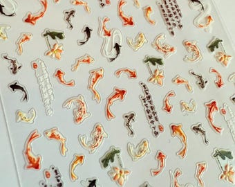 Set of tiny nail  goldfish stickers,  life, coral reef fish marine stickers | nature stickers | journal stickers | craft supplies, stickers