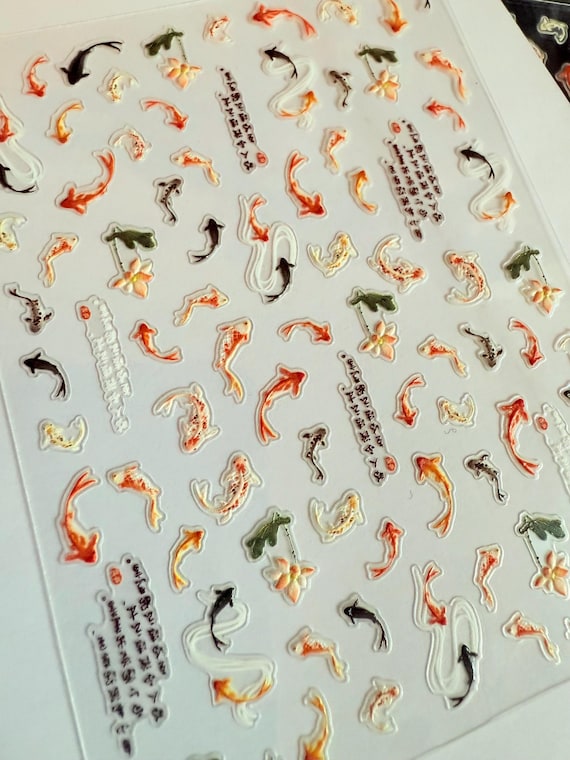 Set of tiny nail  goldfish stickers,  life, coral reef fish marine stickers | nature stickers | journal stickers | craft supplies, stickers