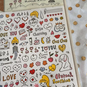 Sonia J drawing love stickers , suatelier, tiny stickers, doodle stickers, journal, planner, scrapbook, phone case stickers, mail stickers, image 4