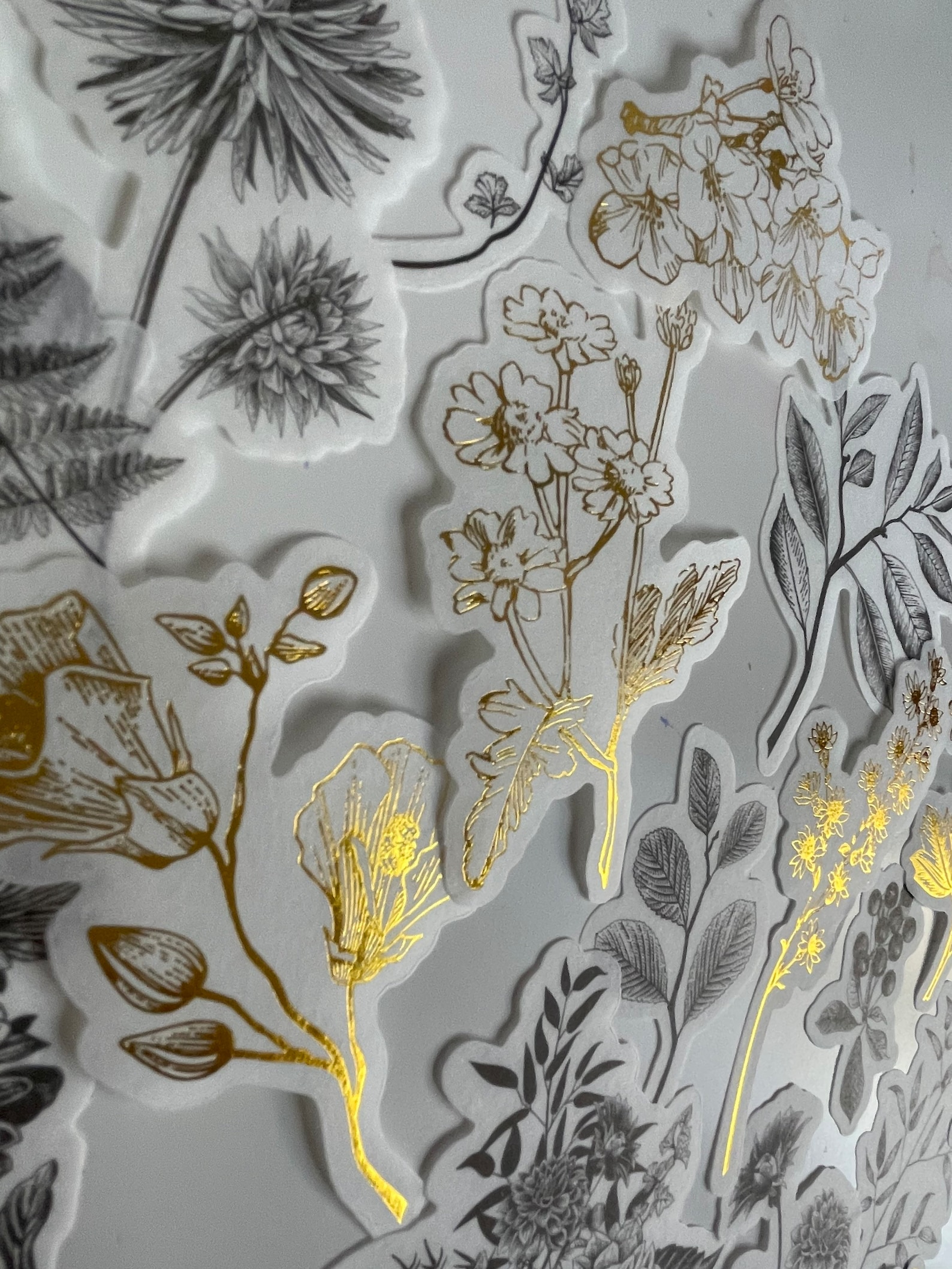 10 Black and White Gold Flower Sticker Pack | Paper Stickers, Gold ...