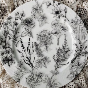 Lot de 10 autocollants floraux noirs et blancs | Ensemble réutilisable imperméable | Support transparent | Réaliste | Tige florale | Fleuriste Pétale | Carte journal