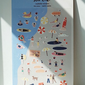 Suetelier “schwimmen schwimmen” Sticker Blatt / Sommer Aufkleber / Eis am Strand / Glücks Sticker / BUJO Sticker