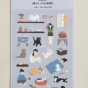 Autocollants Suatelier "Les chats ont du personnel" / ensemble d'autocollants pour chat, Ensemble mignon et doux, kawaii, suaterlier, chat noir, feuille d'autocollants de capture de chat, planificateur