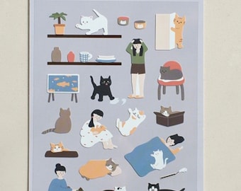 Suatelier stickers “Cats have staff”  / kitty sticker set, Cute sweet set, kawaii, suaterlier, black cat, cat’s catch sticker sheet, planner