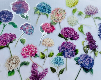 Set med hortensia blomklistermärken blommor växter pysselklistermärken, bullet journal-klistermärken, pyssel, skräpjournal-klistermärken, scrapbook-blommor,