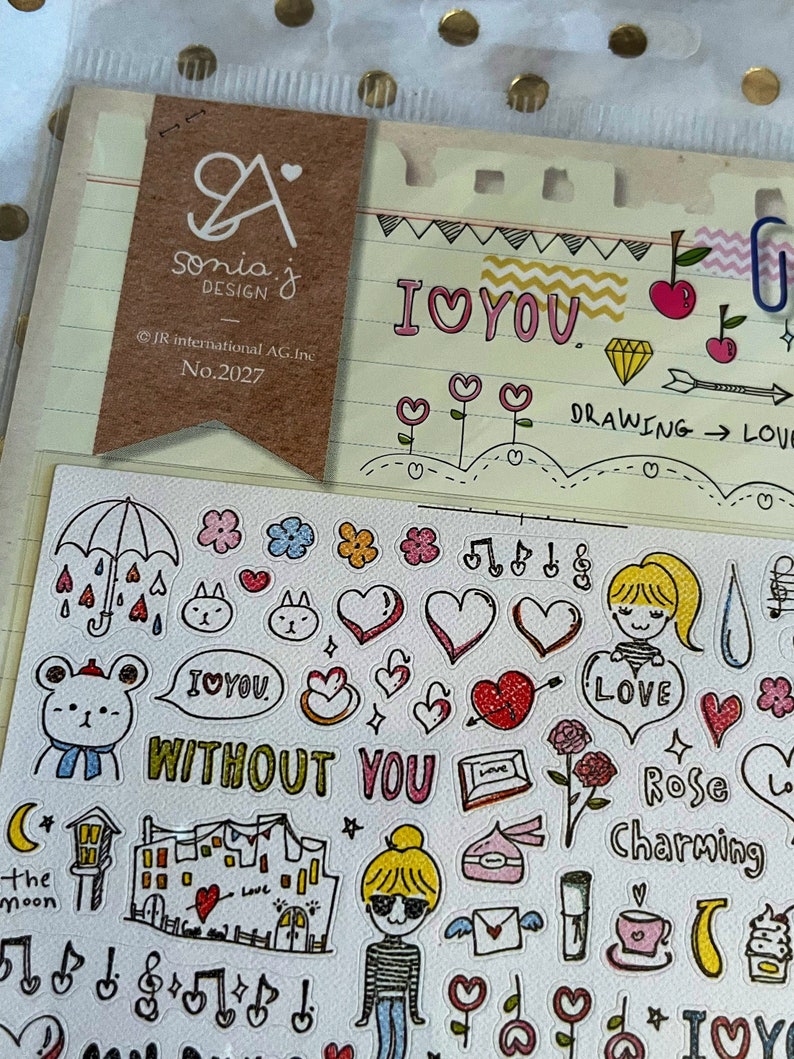Sonia J drawing love stickers , suatelier, tiny stickers, doodle stickers, journal, planner, scrapbook, phone case stickers, mail stickers, image 3