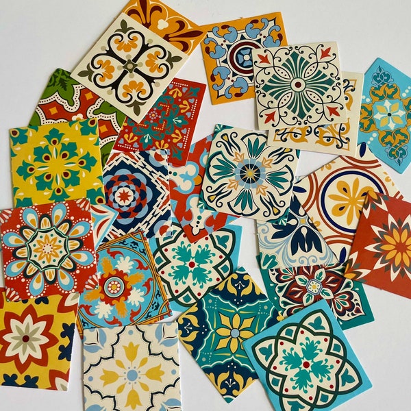 Lot de 10 stickers carrelages marocains de la Méditerranée. Stickers PAPIER mignons - lot d'autocollants | Beaux designs