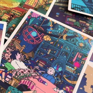 Japanese style anime Stickers | High Quality Anime Inspired stickers | landscape,  culture,  Tokyo, Japanese city, village square stickers,