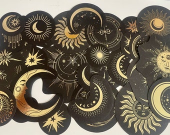 Black and Gold Moon Stickers: Spiritual Scrapbook Decals