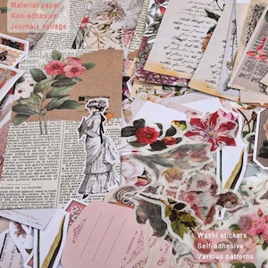 15 Stück Vintage Scrapbook Material Journaling Papier & Aufkleber Scrapbooking Pflanzen Pilz Rose Blume Material Kit für Journal