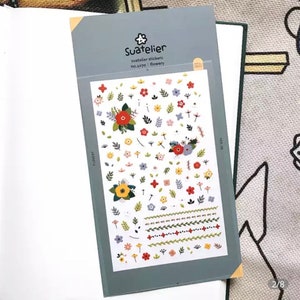 Mini Floral, flower, plant sticker sheet suatelier. Tiny stickers/ mini stickers / nail decal / nail decorations / diary decor