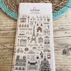 Pegatinas temáticas de Suatelier Paris, hoja de pegatinas de vinilo grande, París de noche, Torre Eiffel, medianoche en París, pegatinas de viaje, Bonjour s