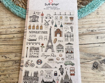 Suatelier Paris themed stickers,  large vinyl sticker sheet, Paris night, Eiffel Tower, midnight in Paris,travel stickers, Bonjour s
