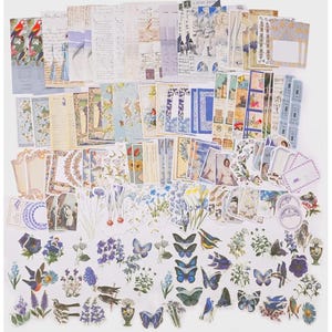Kit de material para diário com 200 peças de papel e adesivos vintage para scrapbooking, plantas, cogumelos, flores e rosas