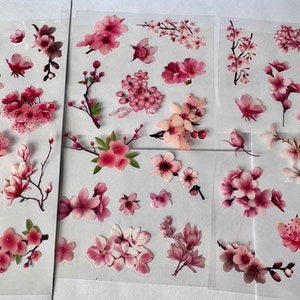 Foglio di fiori rosa, foglio di adesivi di ciliegio, adesivi di fiori di Sakura, adesivi di giglio, peonia, viola del pensiero, adesivi floreali hippie boho,