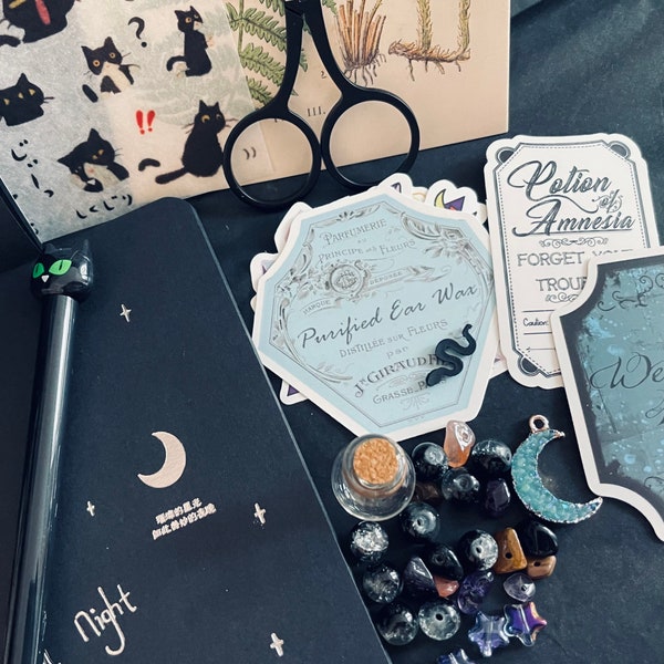 Witchy Stationary supplies set | potion gift | gift set |  Gothic stationery | pagan witch | Gift bag |Birthday | black cat |Stationery set