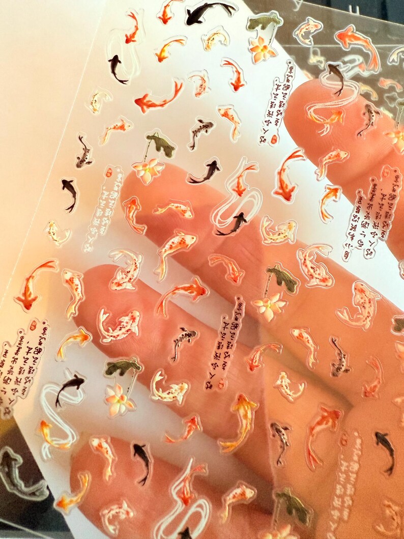 Set med små nagelklistermärken med guldfiskar, liv, korallrevfiskar, marina klistermärken | naturklistermärken | dagboksklistermärken | pysselmaterial, klistermärken bild 6