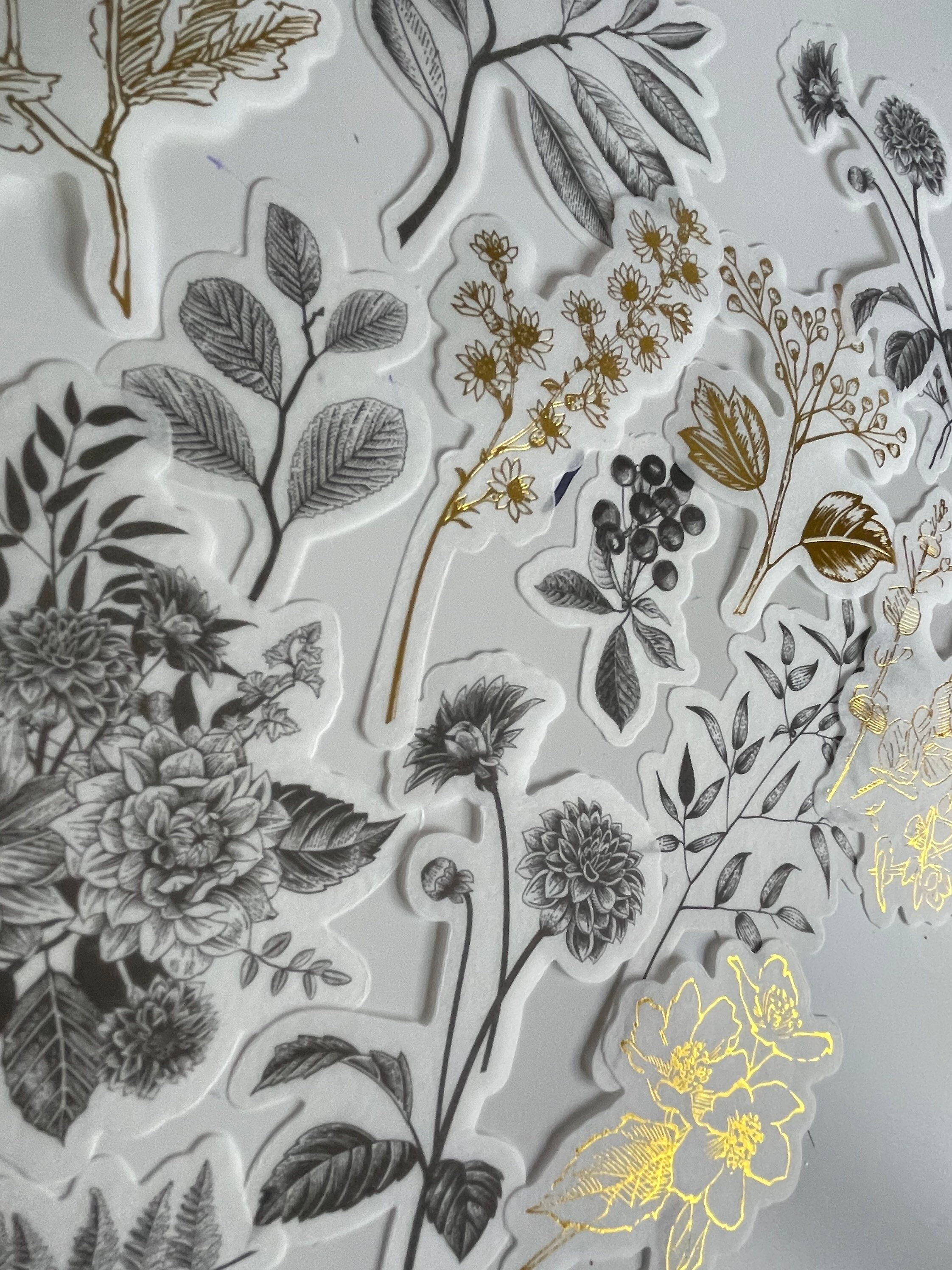 10 Black and White Gold Flower Sticker Pack | Paper Stickers, Gold ...