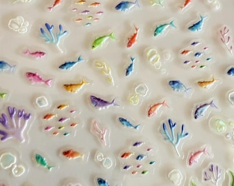 Set of tiny rainbow fish stickers,  life, coral reef fish marine stickers | nature stickers | journal stickers | craft supplies, stickers