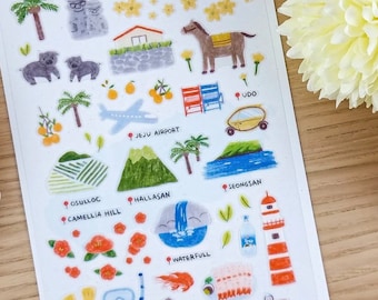 Naklejki Korea Suatelier, pobyt w Jeju, arkusz naklejek winylowych, Koreański, prezent Korea, Seul, Busan, Kim-bap, koreańskie jedzenie, koreańska kultura, JEJU