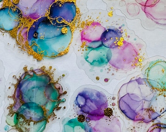 Aquarelstickers: abstracte kunst met gouden glitteraccenten (set van 10)