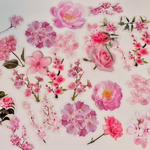 ピンクの花のステッカーセット、桜の花のステッカー、ユリ、シャクヤク、パンジーのステッカー、ヒッピーボヘミアンの花のステッカー、