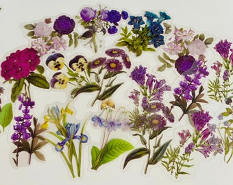 Lila Blumen-Aufkleber, Wildblumenstrauß-Aufkleber, Stiefmütterchen-Aufkleber, Hippie Boho Blumenaufkleber, Wiesenblumen-Aufkleber